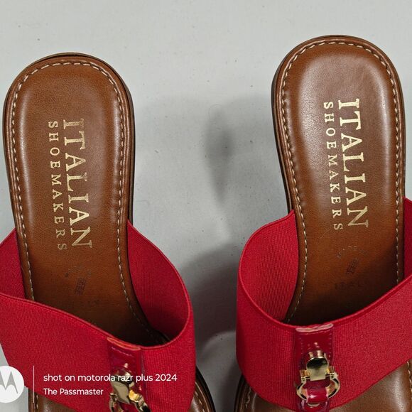 Women's ITALIAN SHOEMAKERS Red Wedge-Heel Sandals US Size 8.5 Made in Italy - Picture 10 of 12